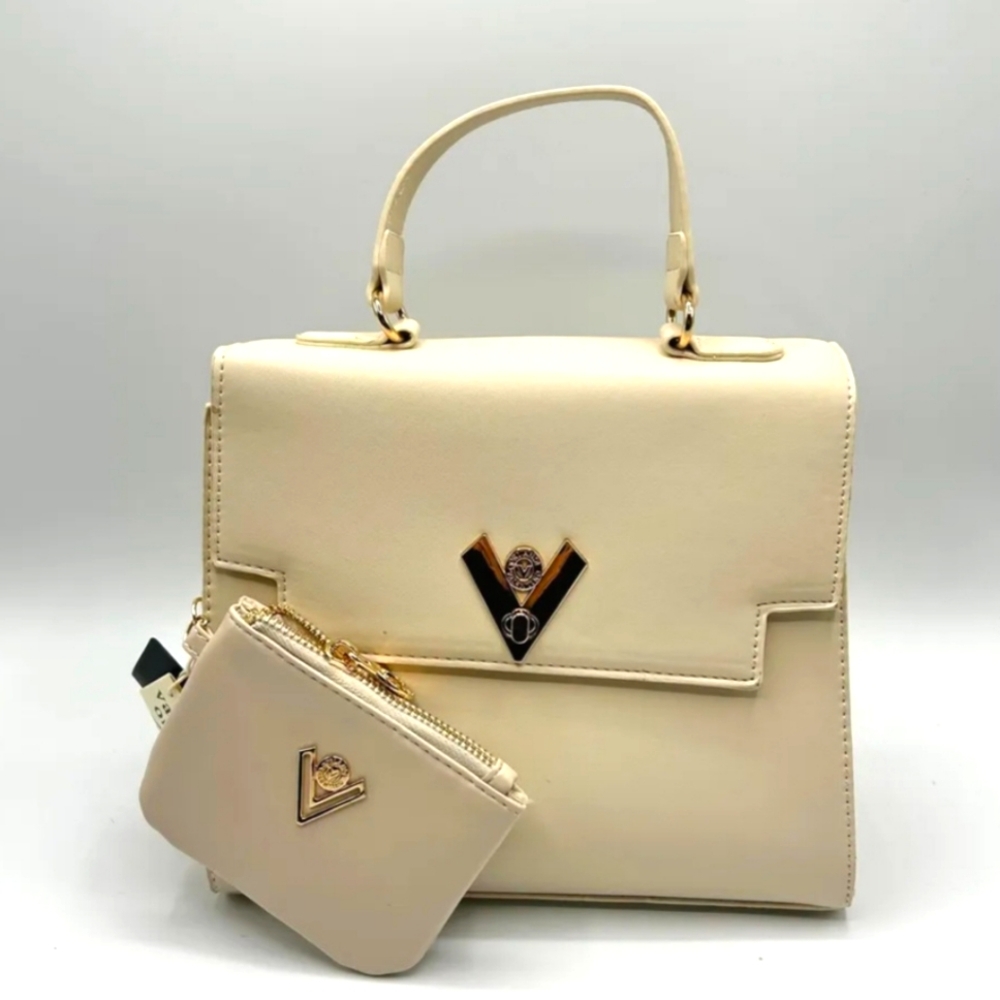 Valentino ORLANDI Cream Satchel with Gold Accents and Structured Design